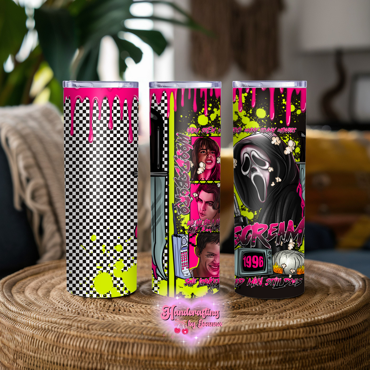 Scream Pink checkered 20oz Tumbler