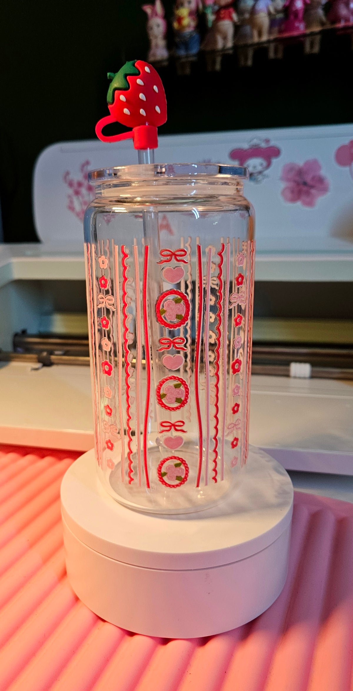 16oz pink and Red Coquette Glass Can